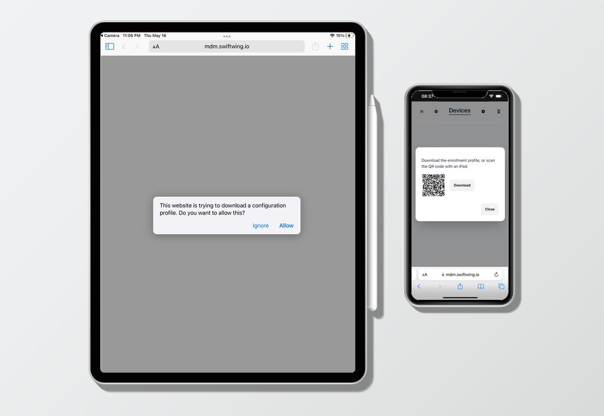 Enrollment flow from mobile device to iPad image